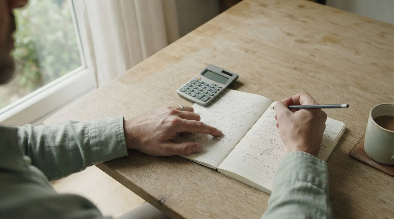 Manos con calculadora y libreta calculando el valor real de un freebet