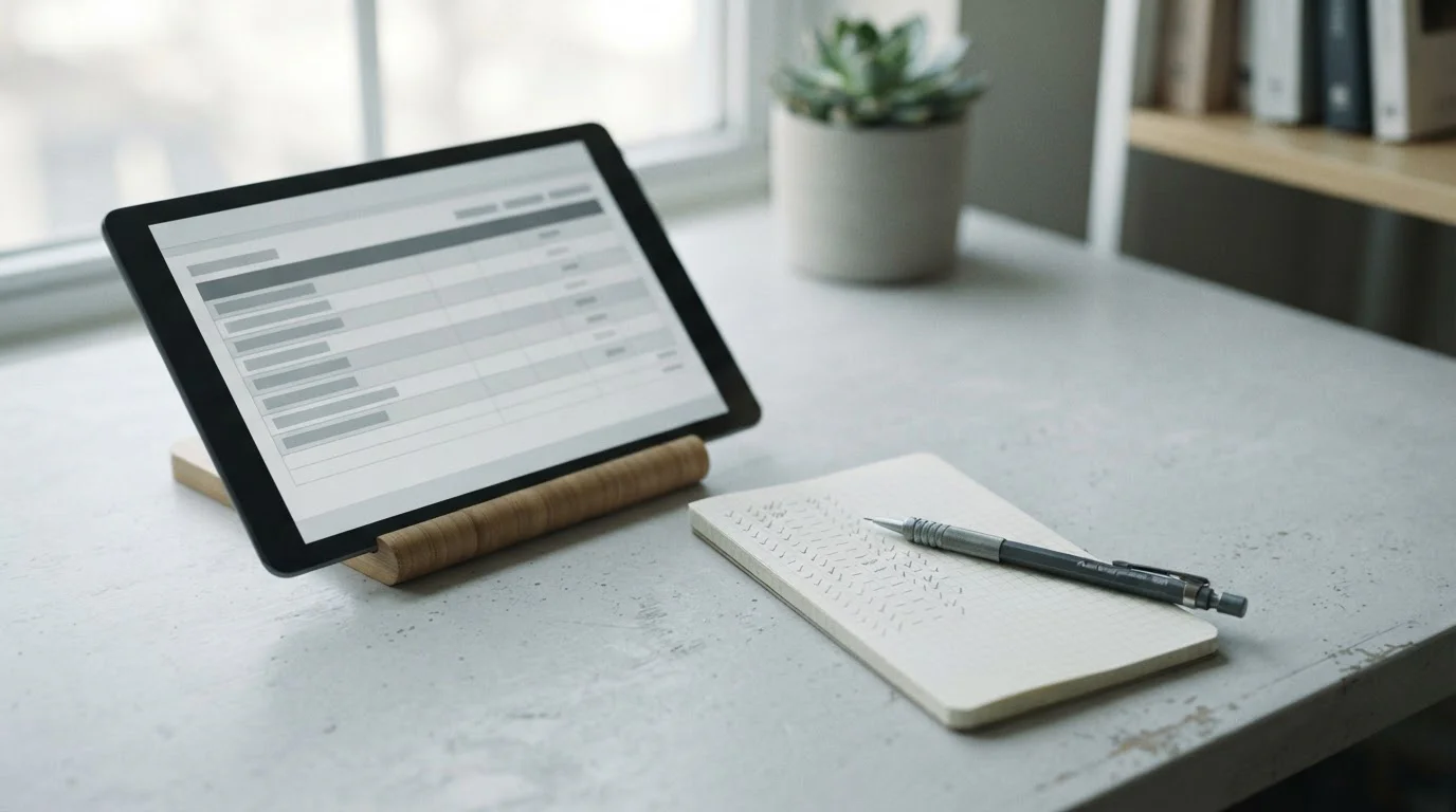Comparativa de operadores sobre una tableta con tabla neutra y notas manuscritas