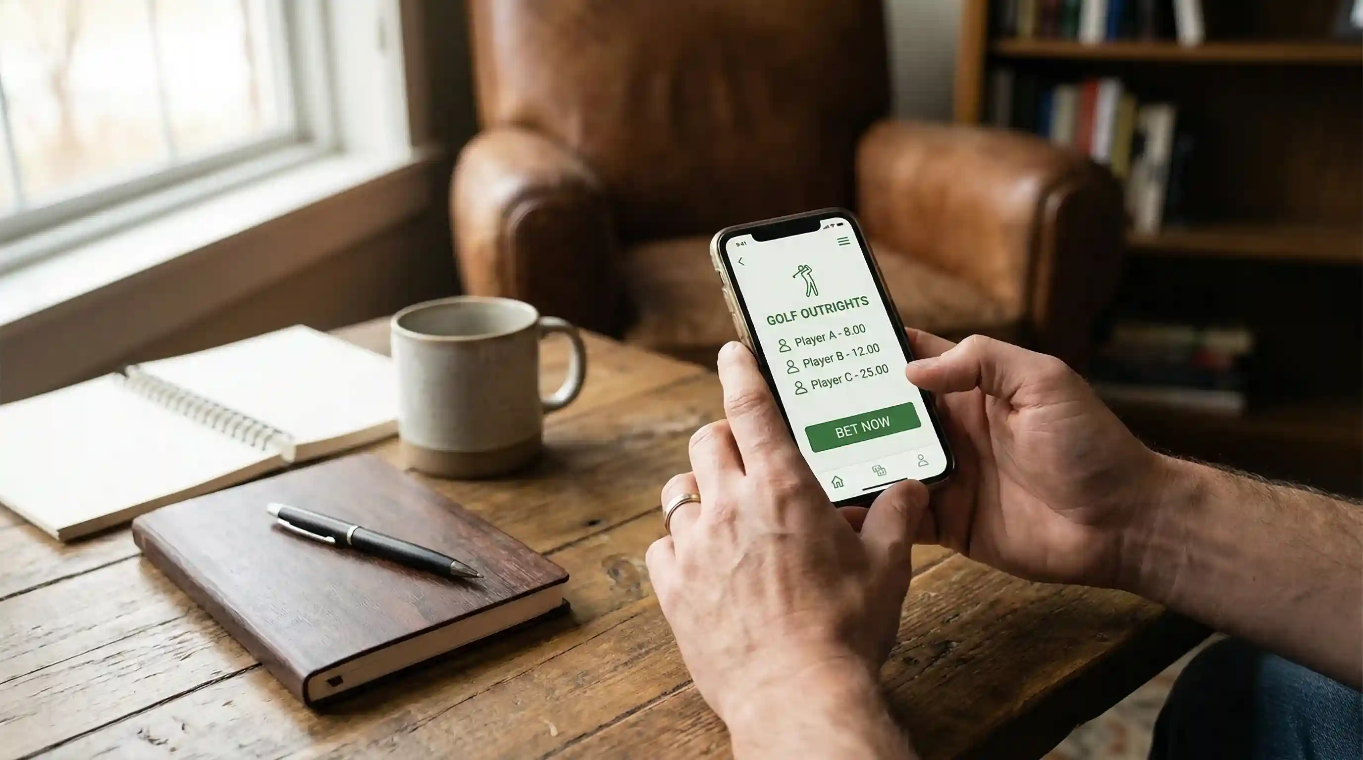 Pantalla con cuotas de apuestas de golf mostrando mercados de un torneo profesional