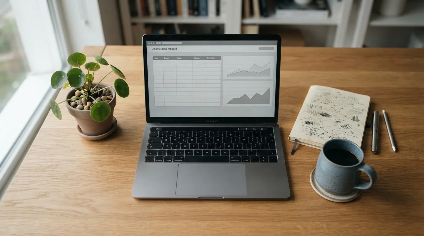 Mesa de trabajo con portátil y cuaderno para analizar páginas de apuestas deportivas con licencia en España