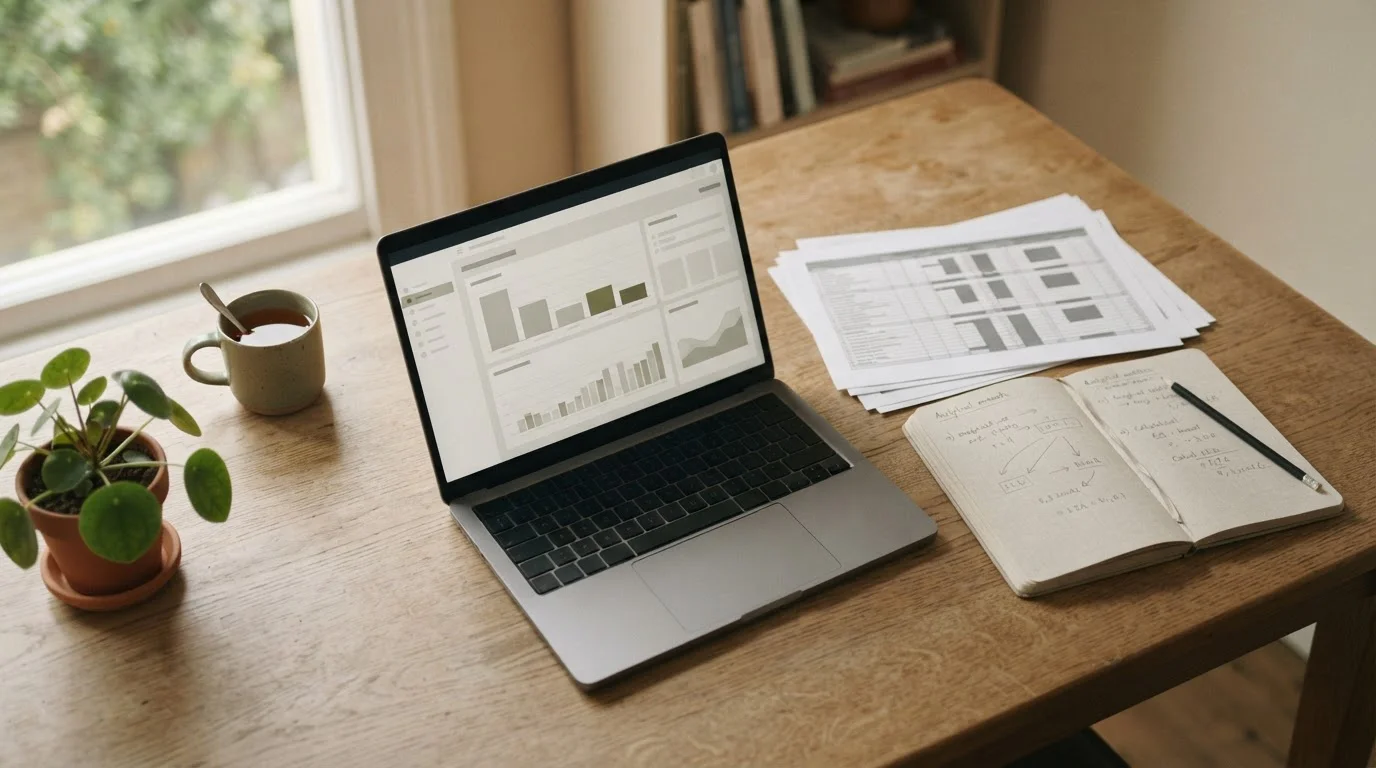 Mesa de trabajo con documentos y gráficos comparativos sobre casas de apuestas con licencia